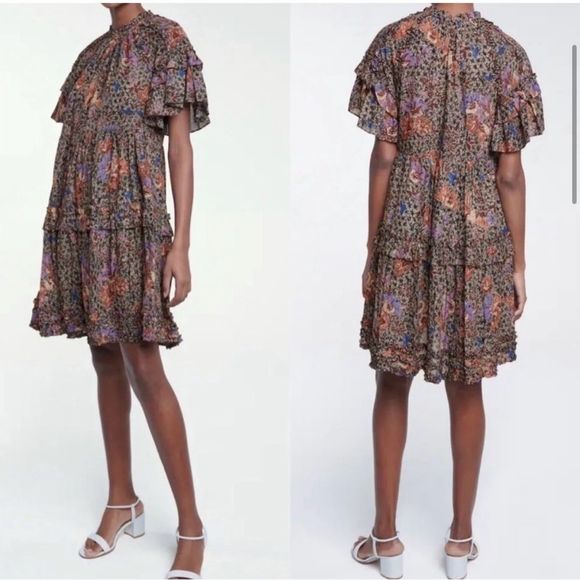 Ulla Johnson Midi Ruffle Floral Delia Jet Sunburst Floral Dress Size 2 - Picture 2 of 7